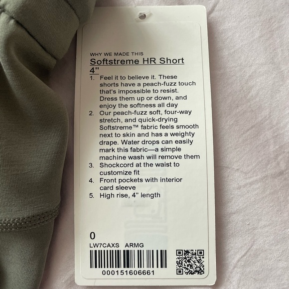 Lululemon - BNWT Army Green Softstreme High Rise Shorts 4” - Size 0 - Picture 7 of 8
